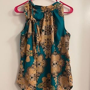 Teal and gold bow neck tie top